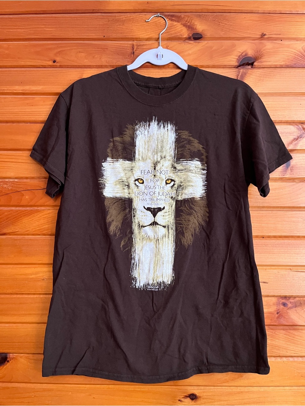 Source Unknown Brown Short-Sleeve Tee with Lion Cross Graphic
